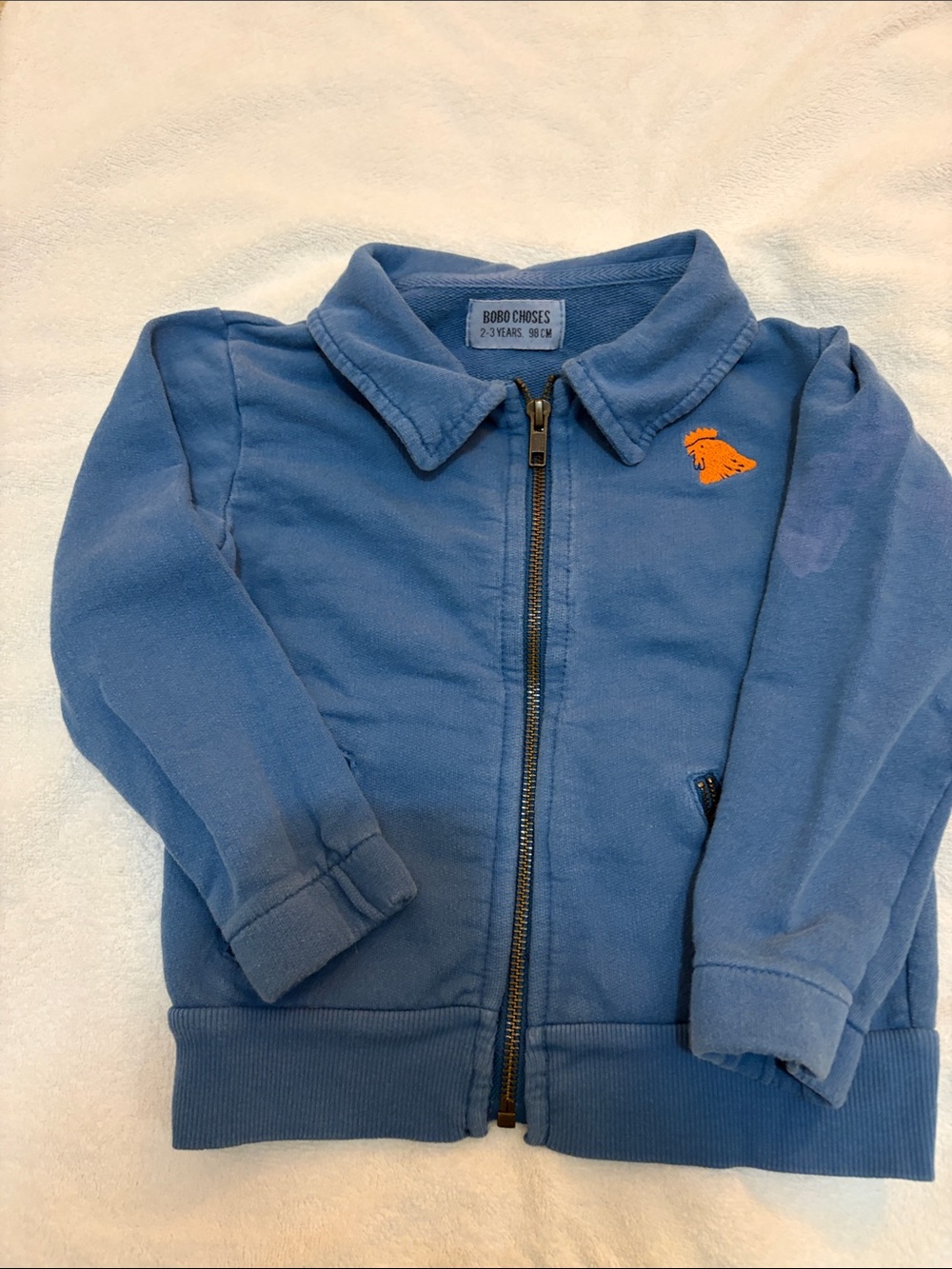 Bobo Choses Blue Zip Jacket with Orange Crest